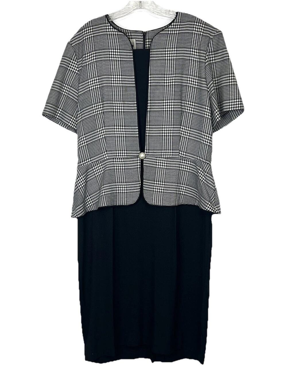 Leslie Fay Dress Size 16 Black White Houndstooth Overlay Career Church USA